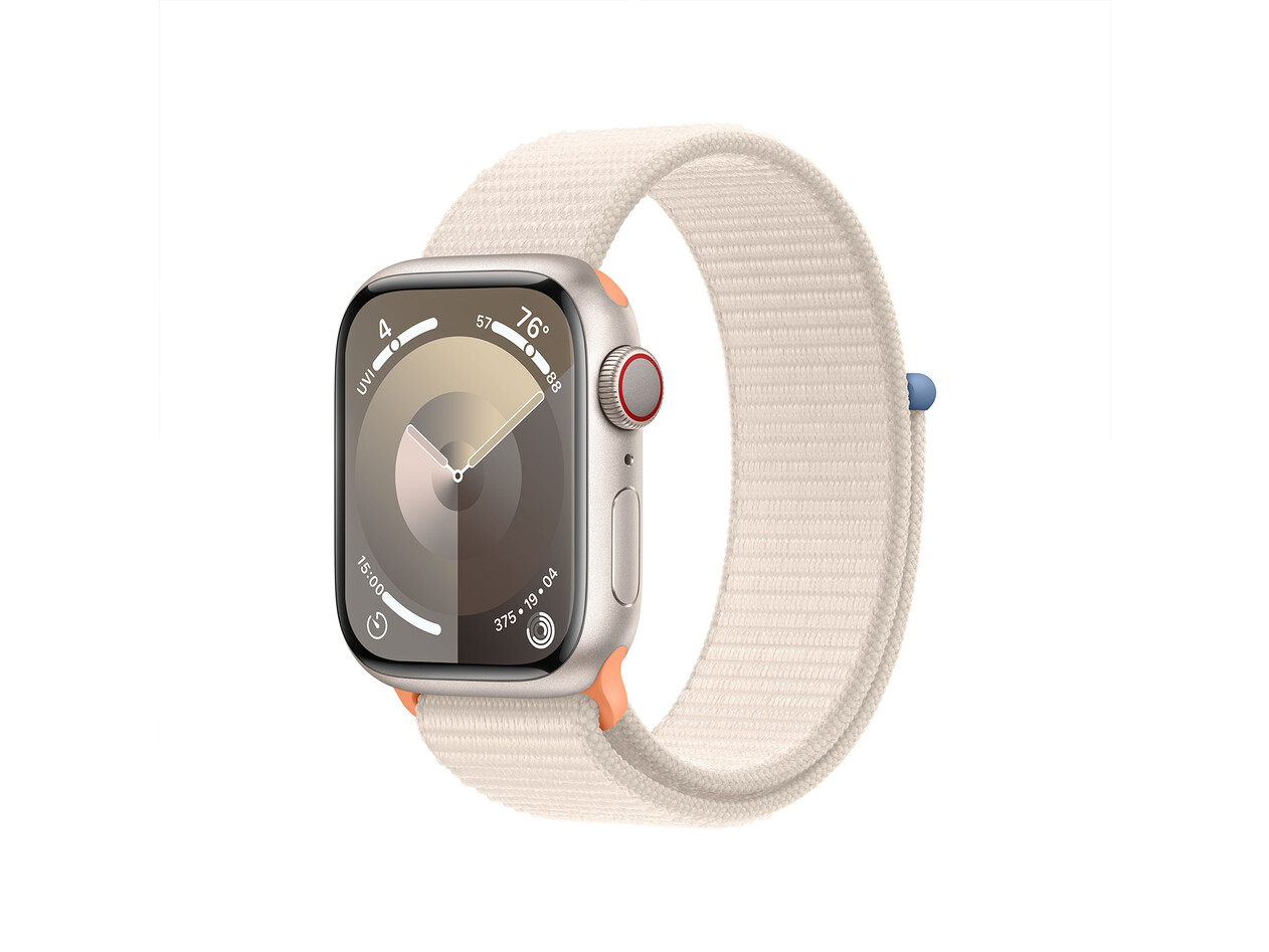 Apple Watch Series 9 GPS + Cellular, Aluminium polarstern, 41mm mit Sport Loop, polarstern