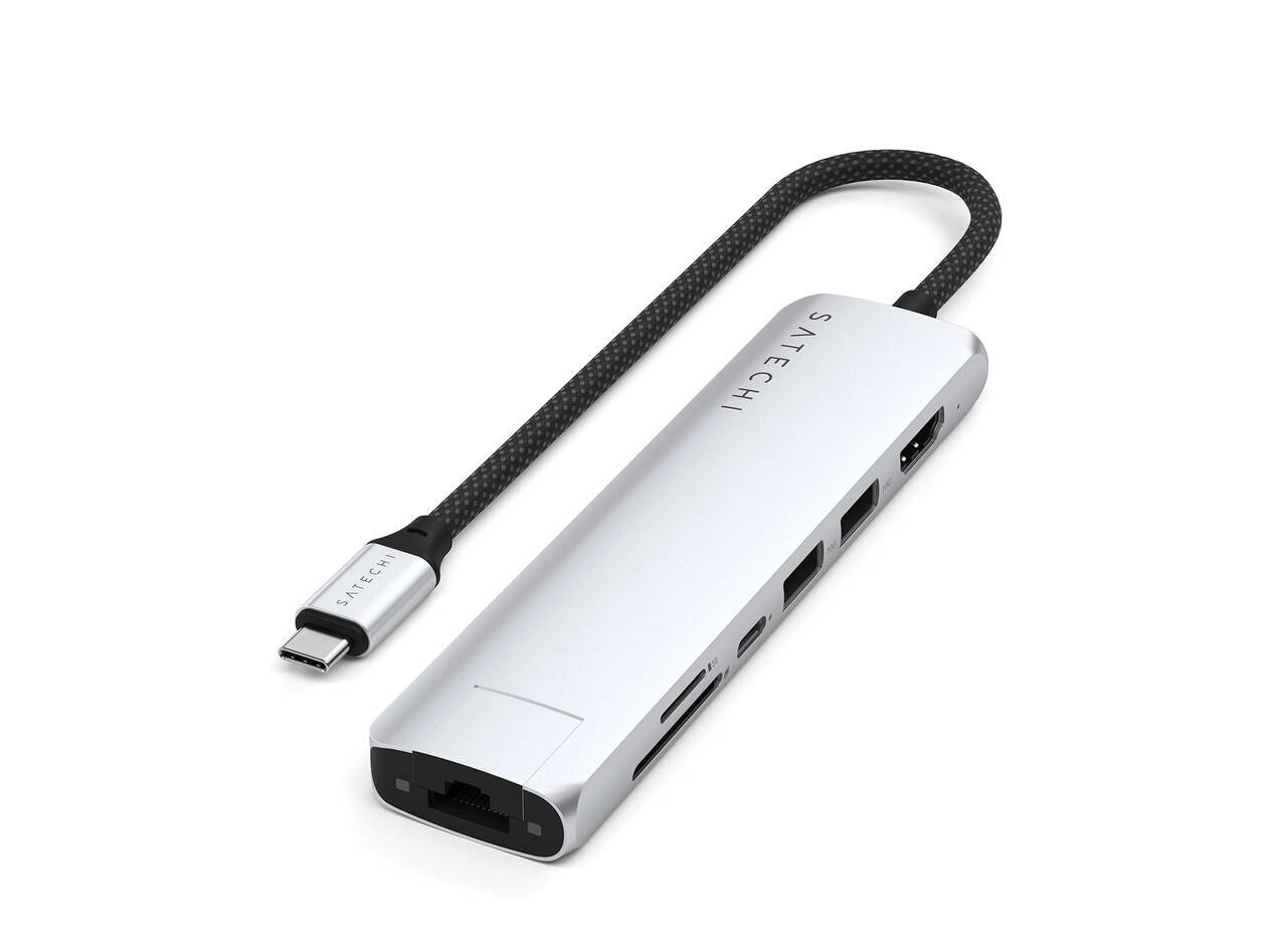 Sie sehen das Produktbild 01 von Satechi USB-C 7-in-1 Slim Multiport Adapter mit Ethernet, silber Satechi USB-C 7-in-1 Slim Multiport Adapter mit Ethernet, silber